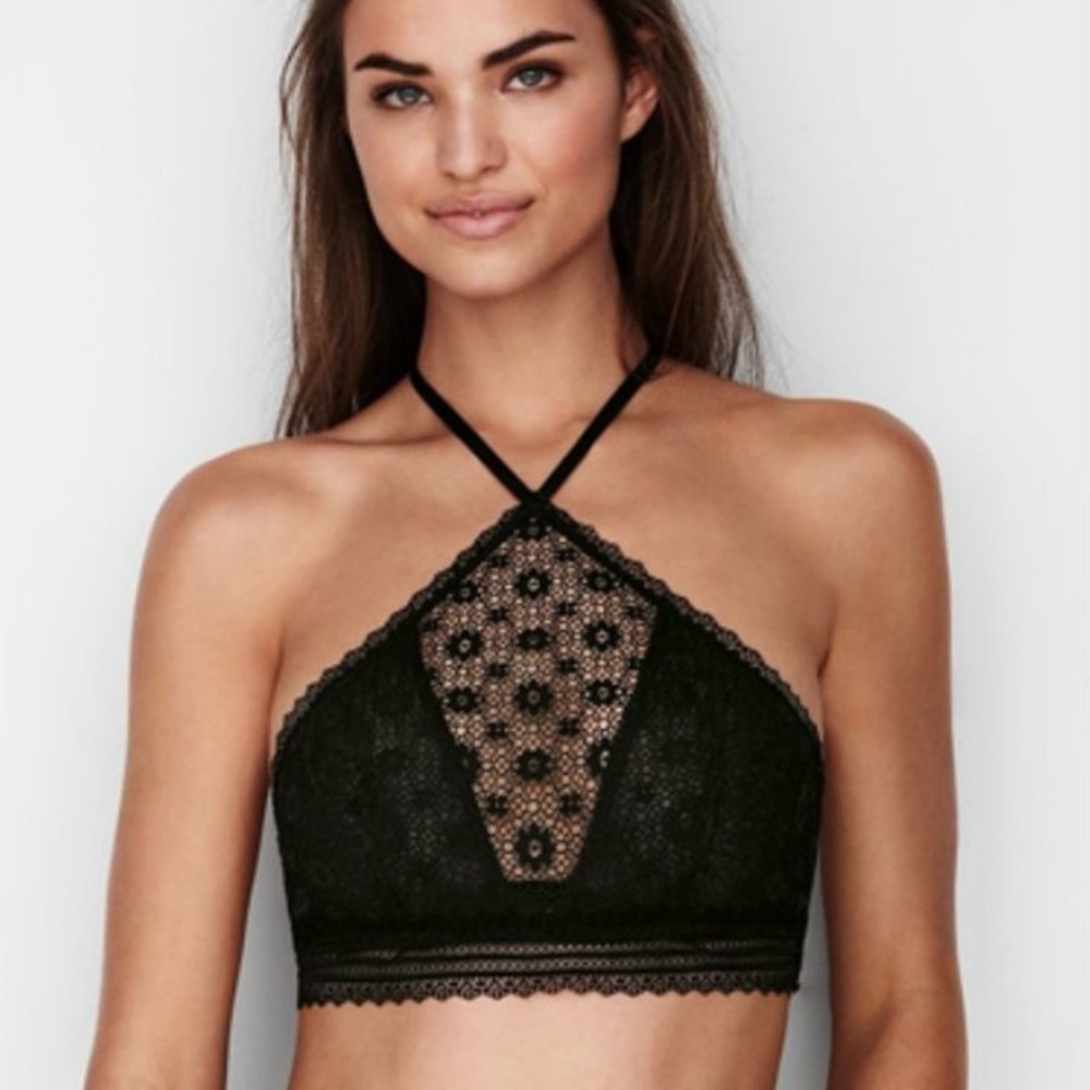 Victoria’s Secret High Neck Black Lace Underwire Bralette Medium